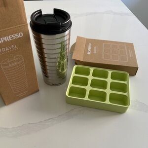 Nespresso Silver Travel Mug with Green Ice Cube Tray